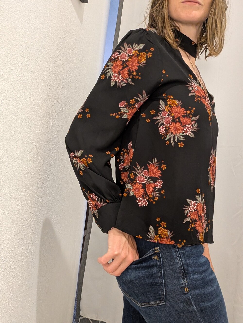 One Clothing Black and Pink Floral Blouse